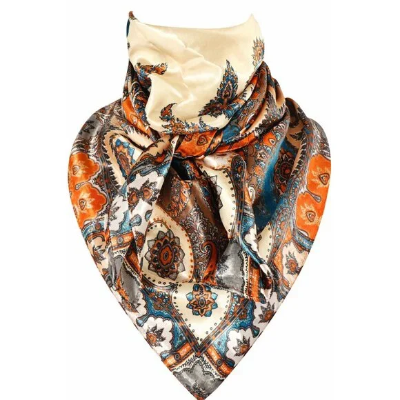 35 Inch Large Wild Rag Paisley Cowboy Scarf Silk Feel Bandana Neckerchief Oversi - Picture 2 of 8